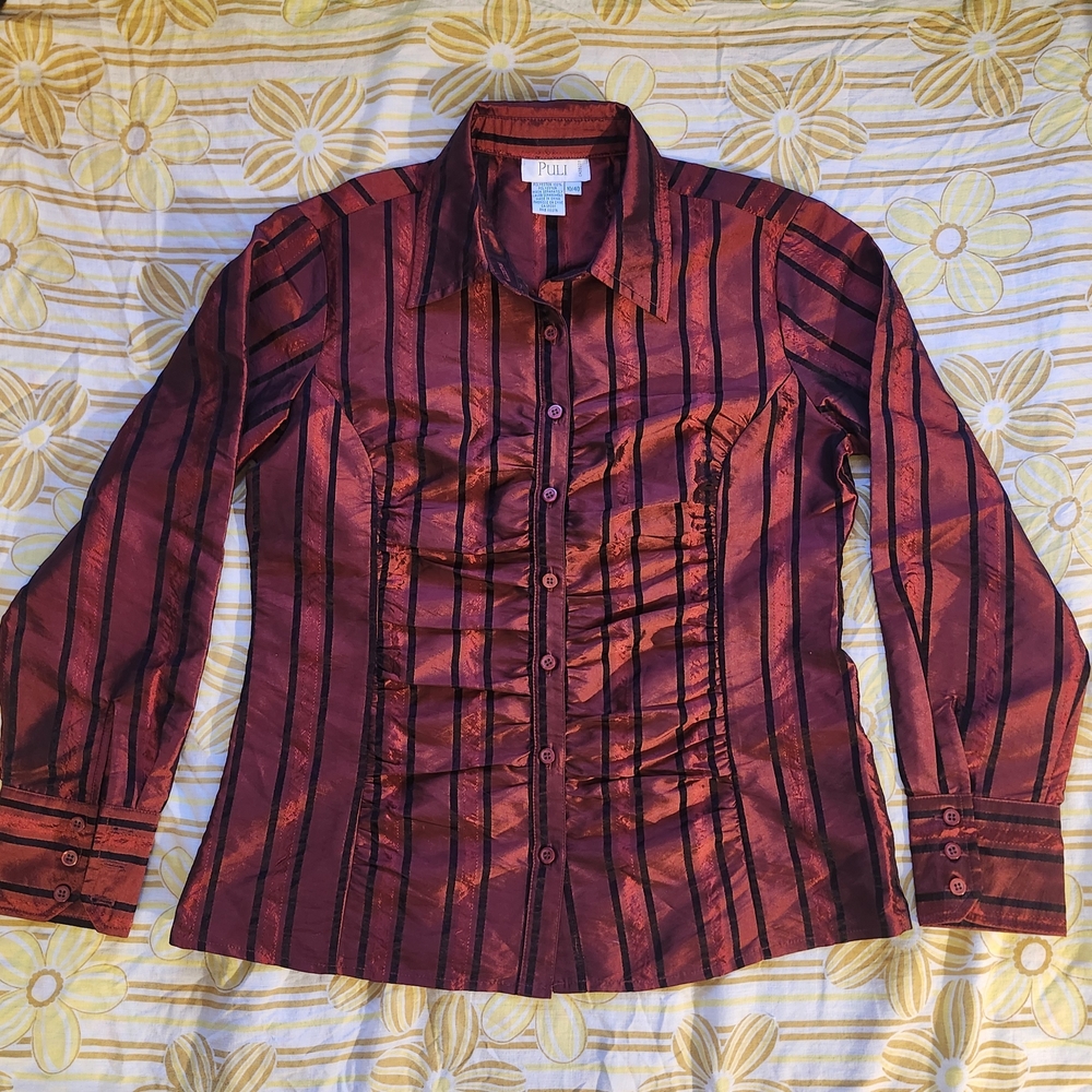 Puli Red and Black Striped Blouse